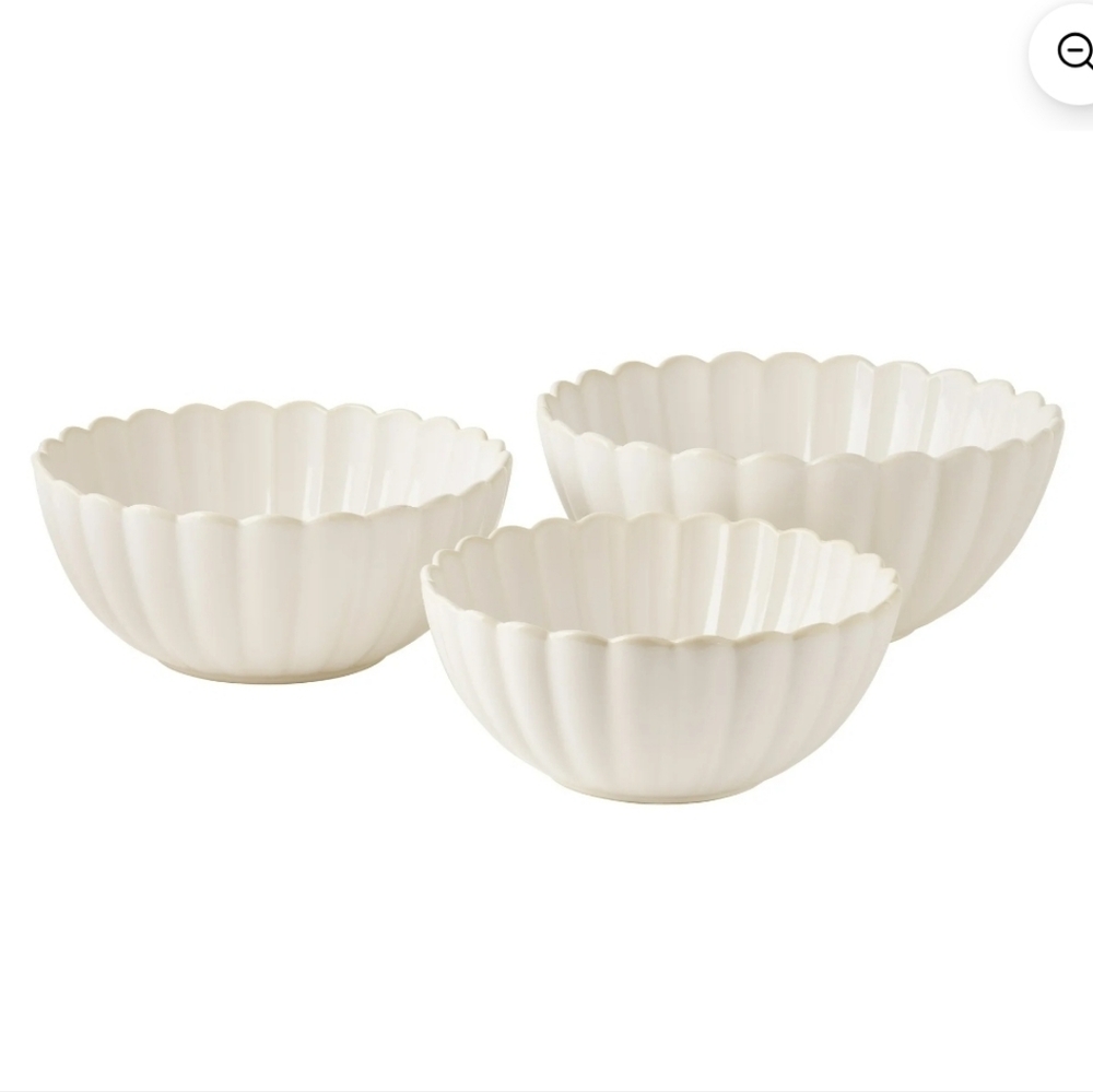 ❤️ The Pioneer Woman Colette Cream Scalloped 3 Piece Nesting Bowl Set